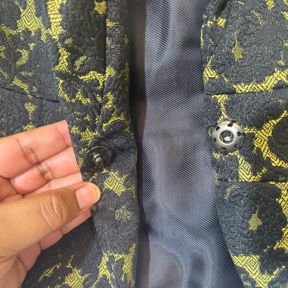 Banana Republic L’Wren Scott Black & Bright Celery Glam Brocade Blazer Jacket - Picture 7 of 16
